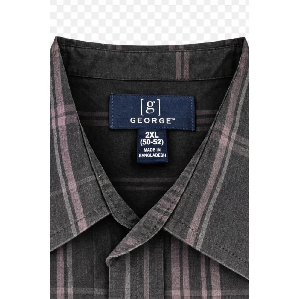 George Men's 2XL Black Plaid Button Down Shirt Short Sleeve Casual Cotton Blend